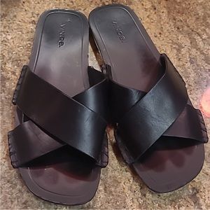 Vince Nico Black Cross Strap Leather Wmns Sandals size 8